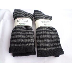 2 Pair Pocono 82%  Merino Wool Hiker Women Socks USA Shoe 5-10 Black Stripe